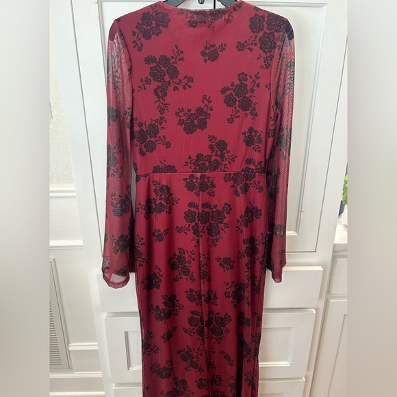 SHEIN Burgundy Long Sleeve Floral Dress - Picture 3 of 5